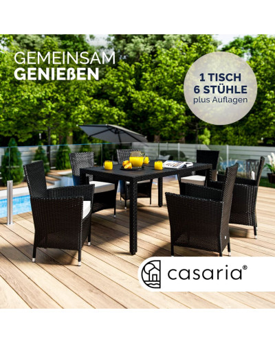 Gartenmöbel Set 7-tlg. Polyrattan WPC-Tisch Riga